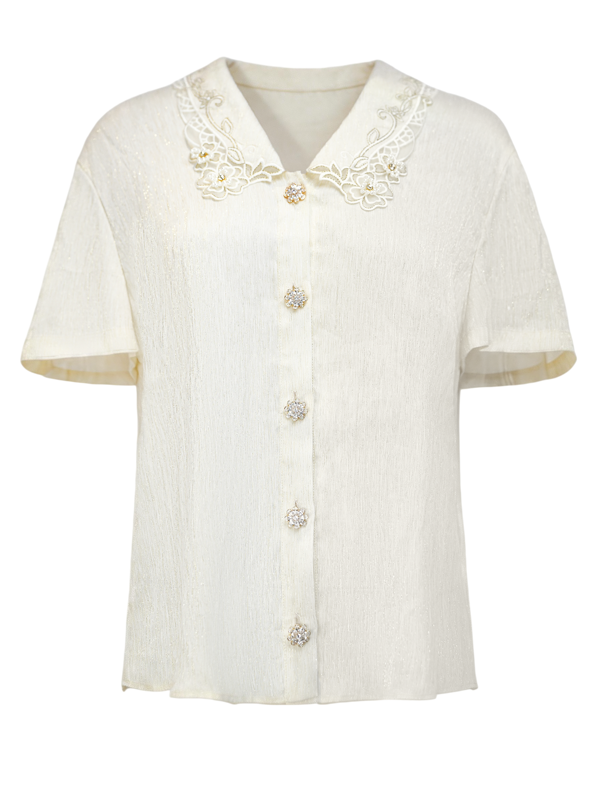 Riviera Retro Lapel Short Sleeve Blouse white background
