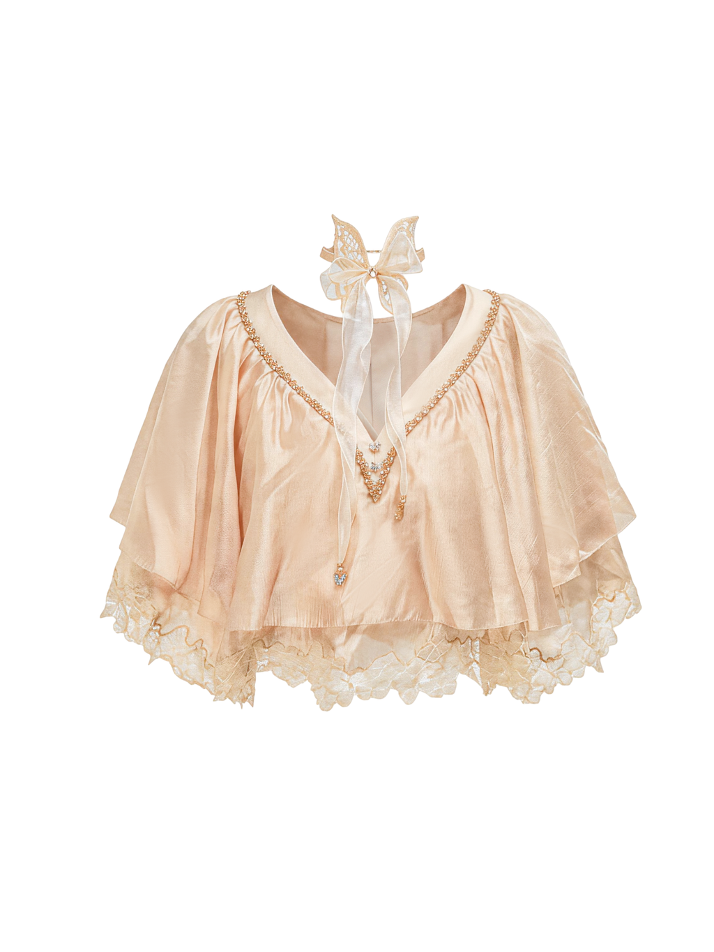 Morning Muse V-Neck Irregular Butterfly Lace Top white background