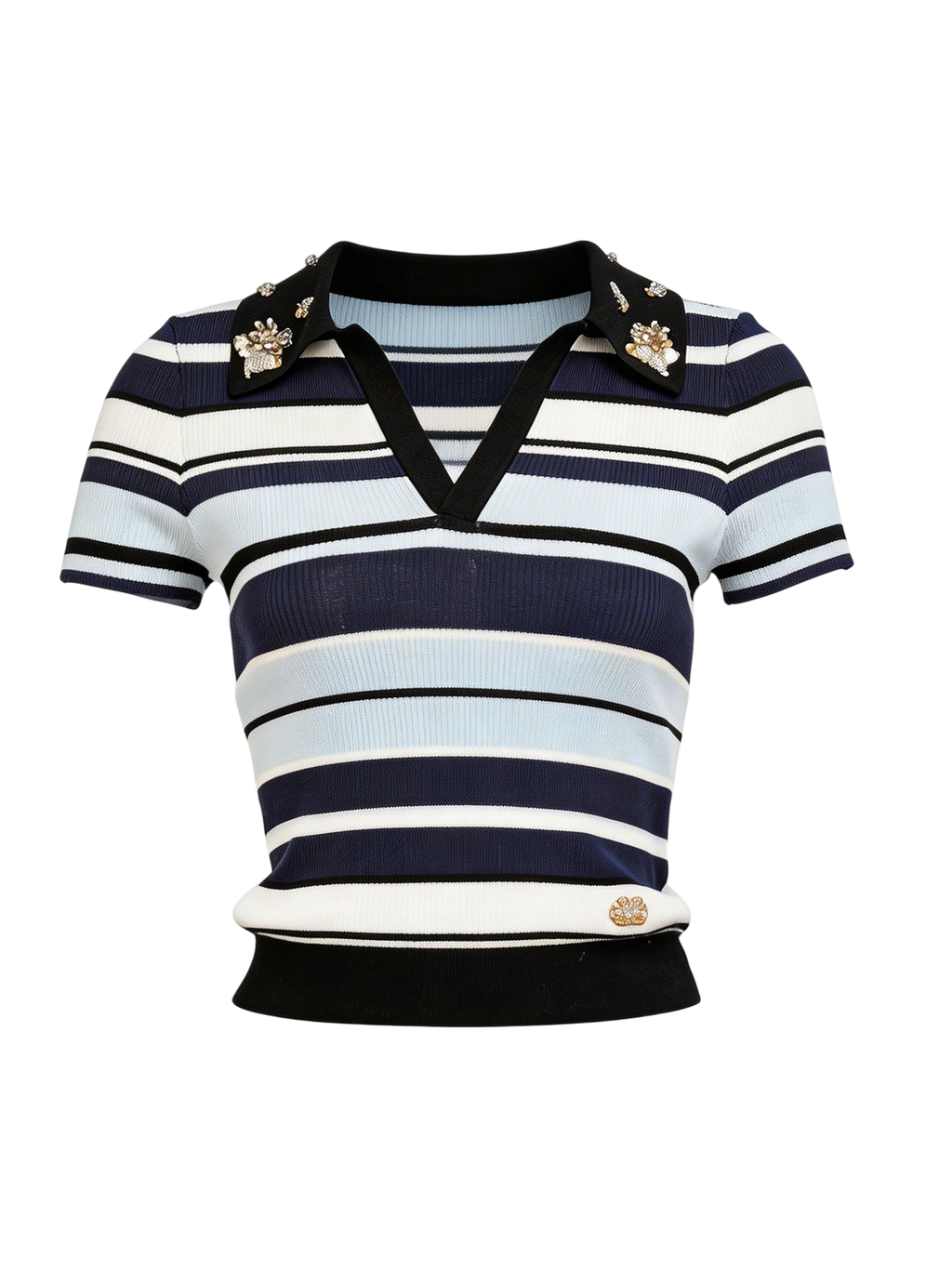 Riviera Striped Knit Short Sleeve Pullover Top white background