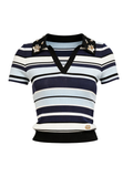 Riviera Striped Knit Short Sleeve Pullover Top white background