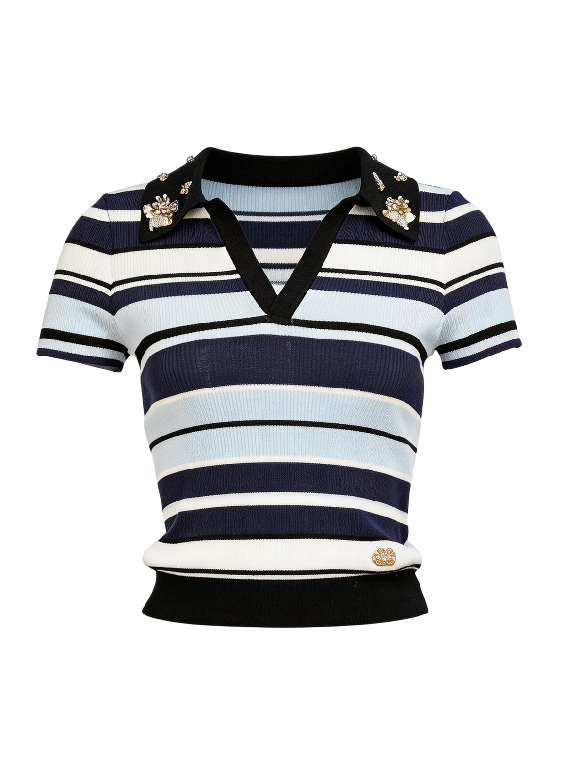 Riviera Striped Knit Short Sleeve Pullover Top white background