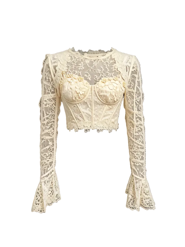 Riviera Embroidered Lace Shrug Capelet White Color white background