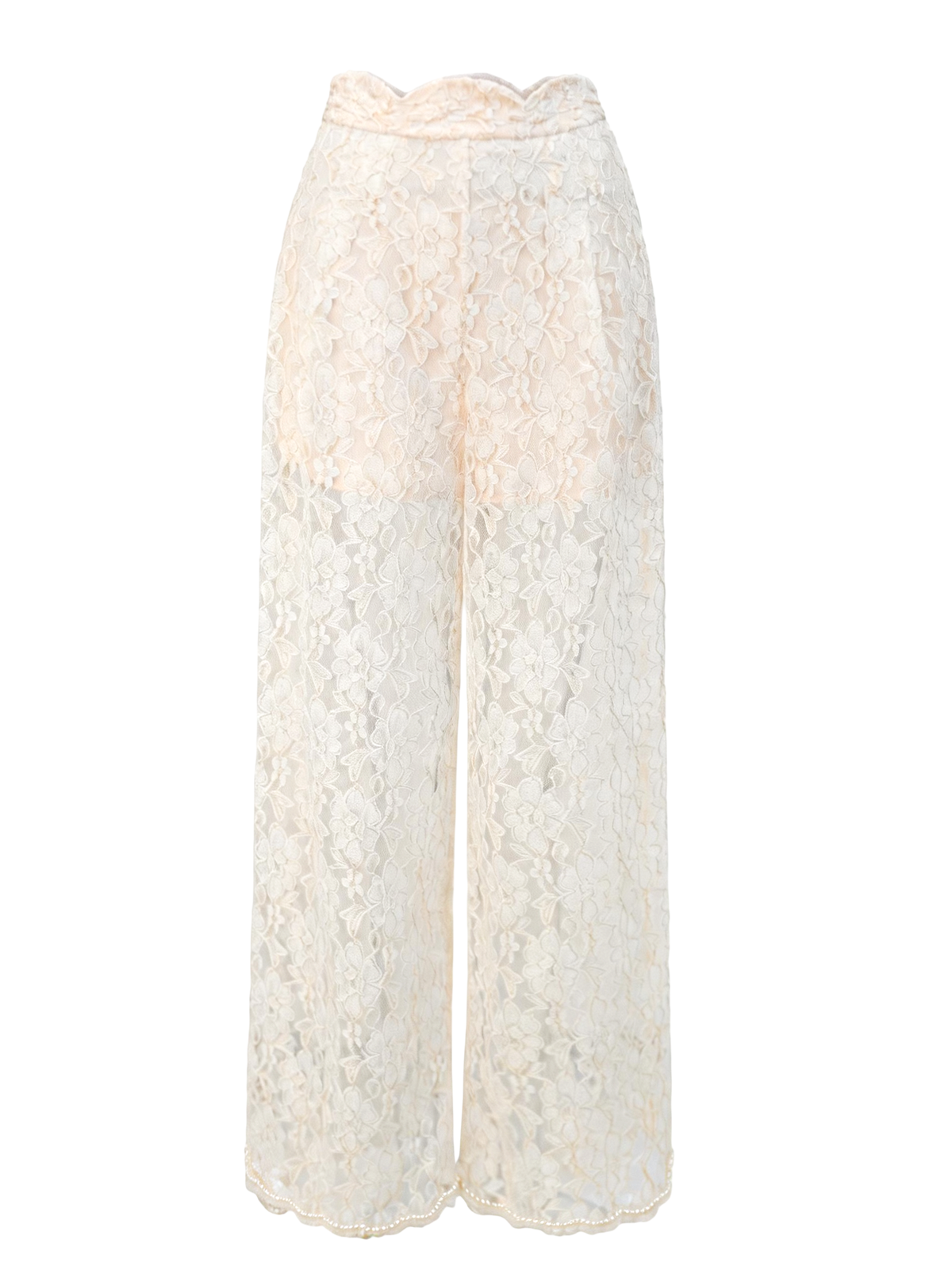 Morning Muse Lace High-Waist Wide-Leg Trousers white background