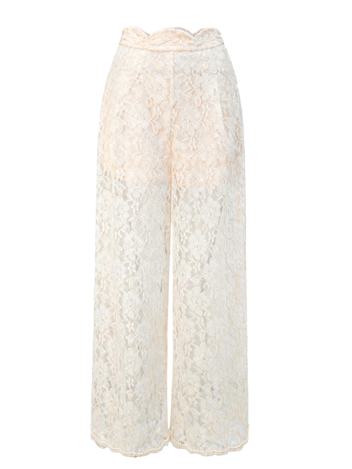 Morning Muse Lace High-Waist Wide-Leg Trousers white background
