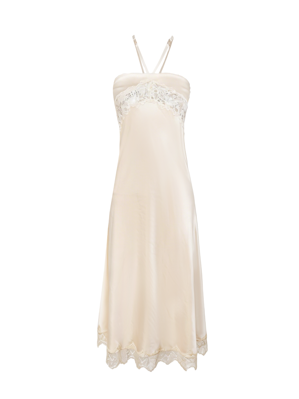Pearl Wonderland Beige Acetate Lace Faux Two-Piece Skirt white background