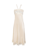 Pearl Wonderland Beige Acetate Lace Faux Two-Piece Skirt white background