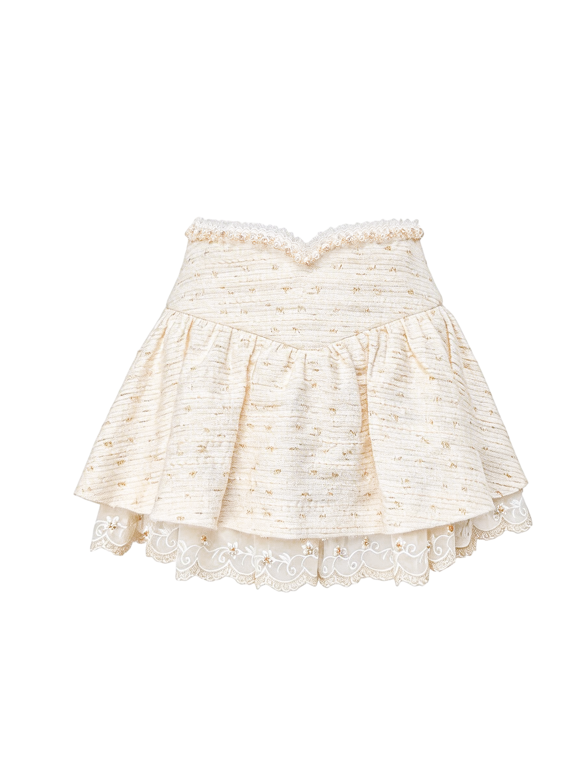 Morning Muse Vanilla A-Line Layered Pleated Skirt white background