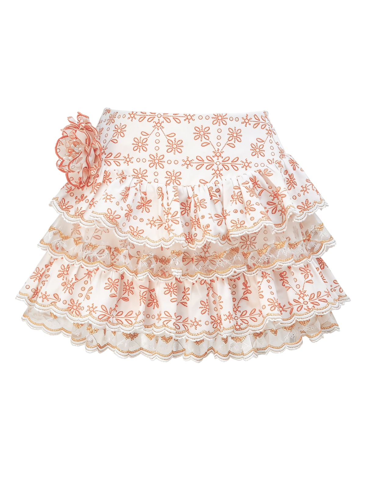 Riviera Cotton Floral Lace Tiered Skirt white background