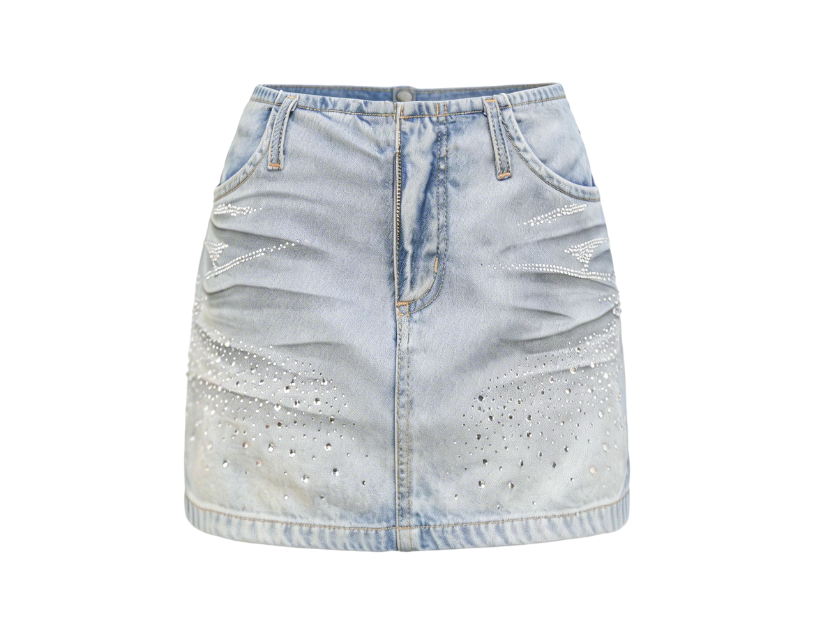 Rue Cambon Blue Vintage Socialite Denim Mini Skirt white background