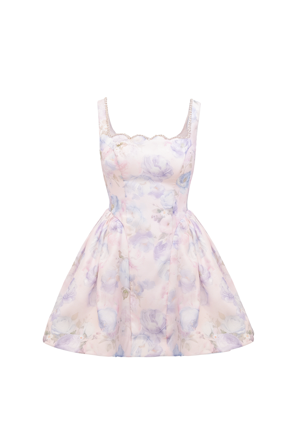 Riviera Floral Print Puffy Bustier Mini Dress white background