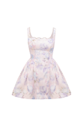 Riviera Floral Print Puffy Bustier Mini Dress white background