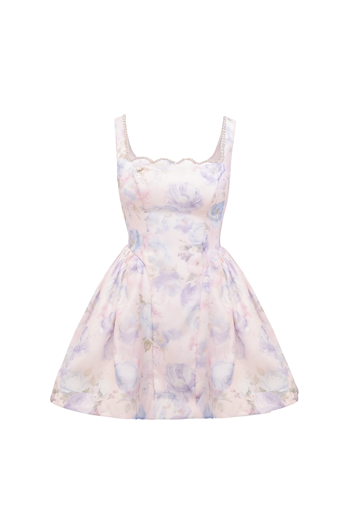Riviera Floral Print Puffy Bustier Mini Dress white background