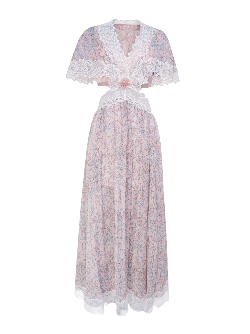 Riviera Printed Silk Lace Midi Dress white background