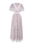 Riviera Printed Silk Lace Midi Dress white background