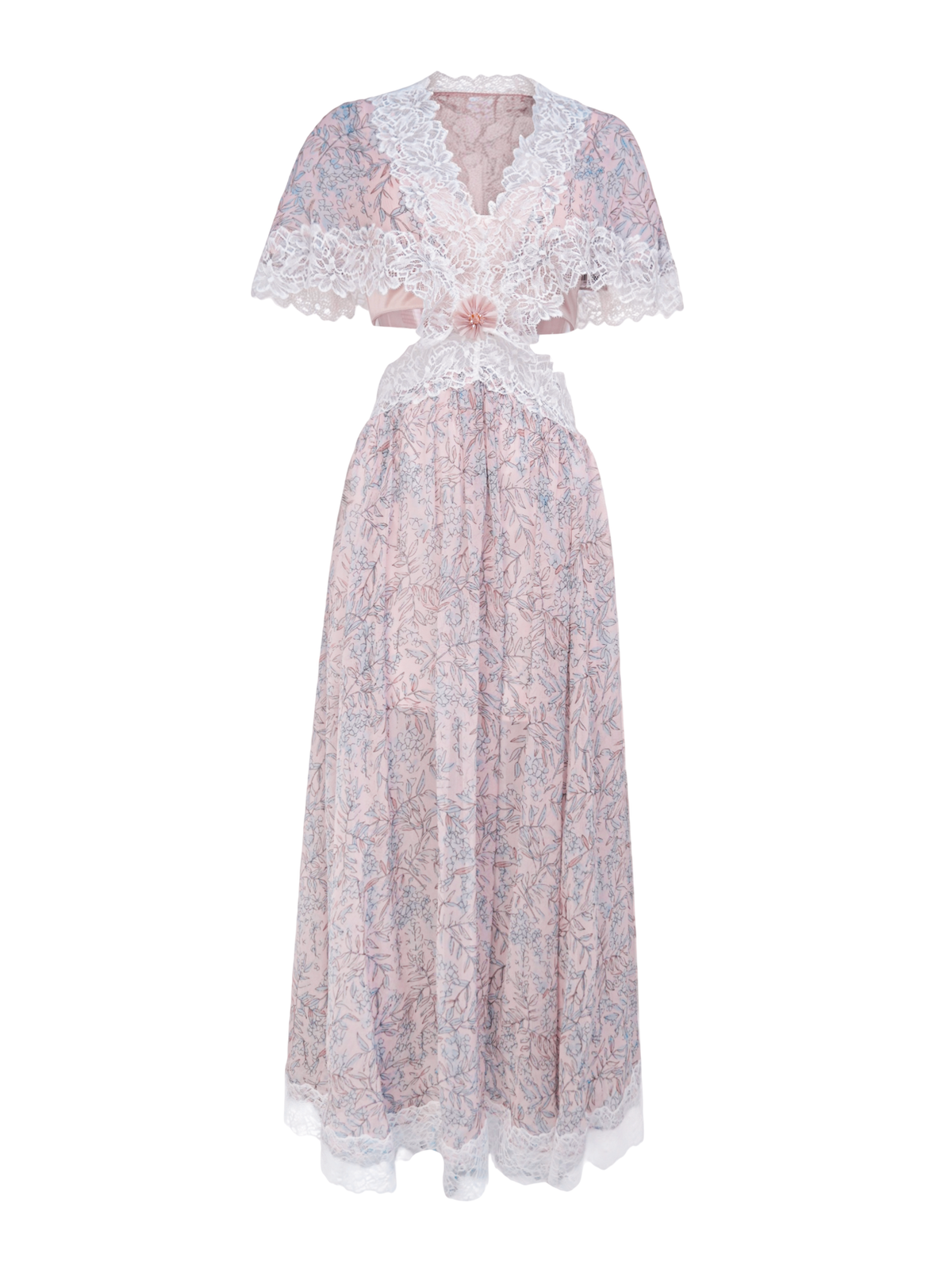 Riviera Printed Silk Lace Midi Dress white background