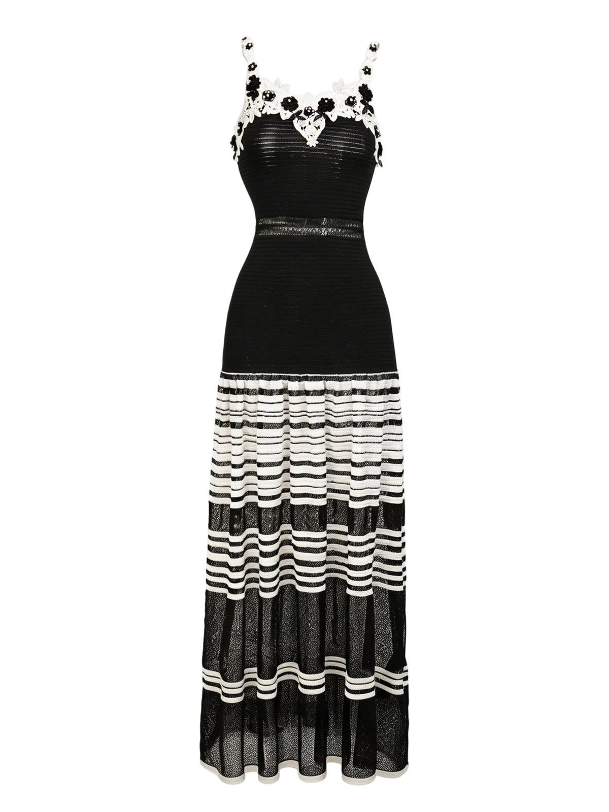 Riviera Lace Striped Slip Maxi Dress white background