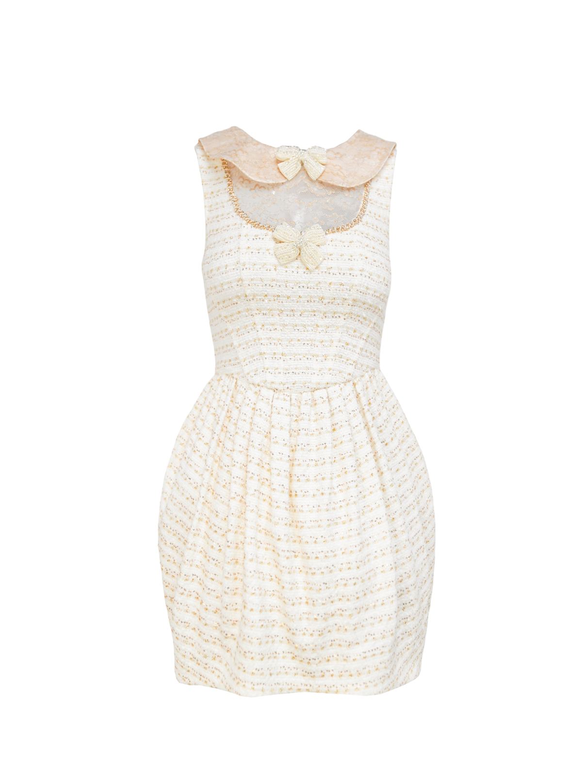 Rue Cambon Ivory Bow-Knot Lace Tulip Dress white background