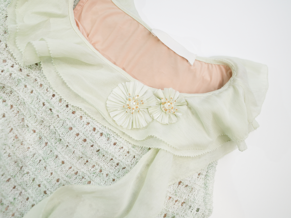 Riviera Green Crochet Floral Fishtail Maxi Dress white background