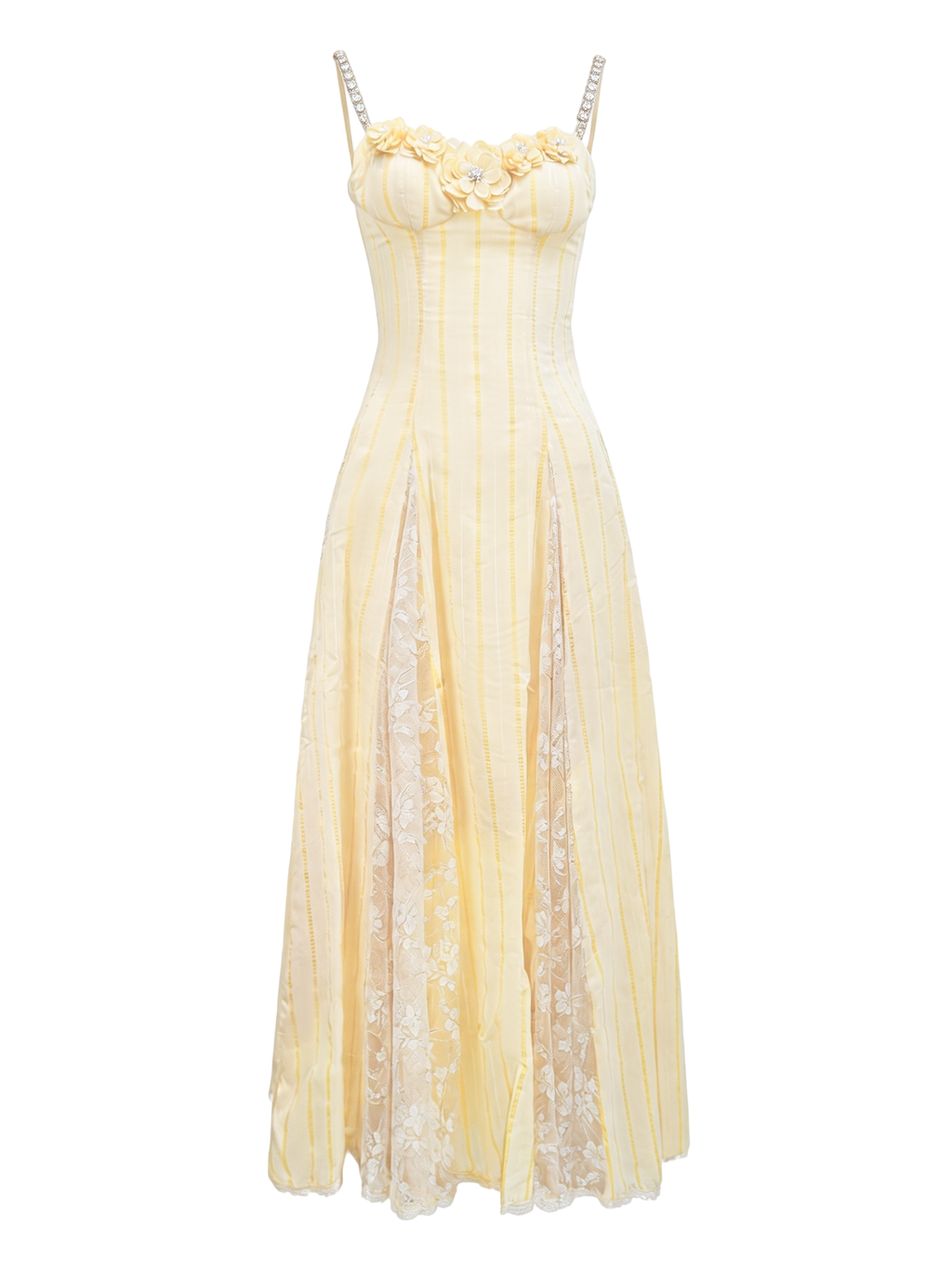 Riviera Cream Yellow Striped Slip Maxi Dress white background