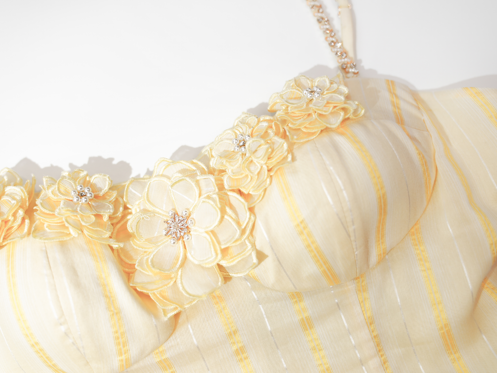 Riviera Cream Yellow Striped Slip Maxi Dress white background