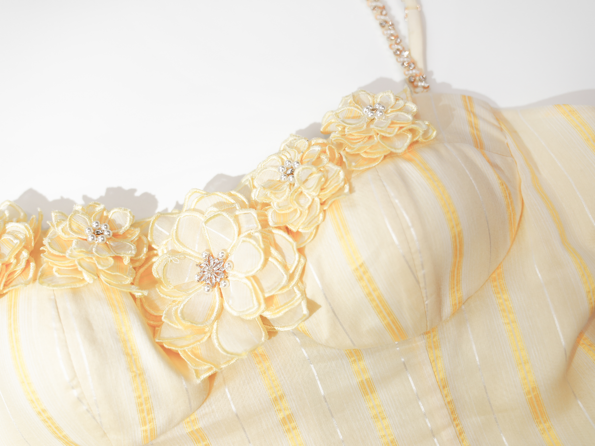 Riviera Cream Yellow Striped Slip Maxi Dress white background