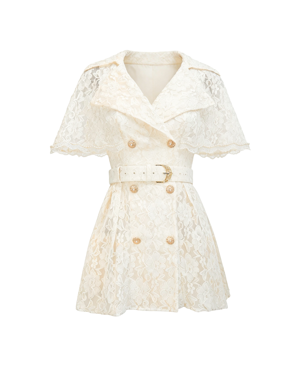 Mayfair Lace Belted Trench Dress white background