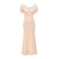 Pearl Wonderland Lace Bow Mermaid Maxi Dress white background