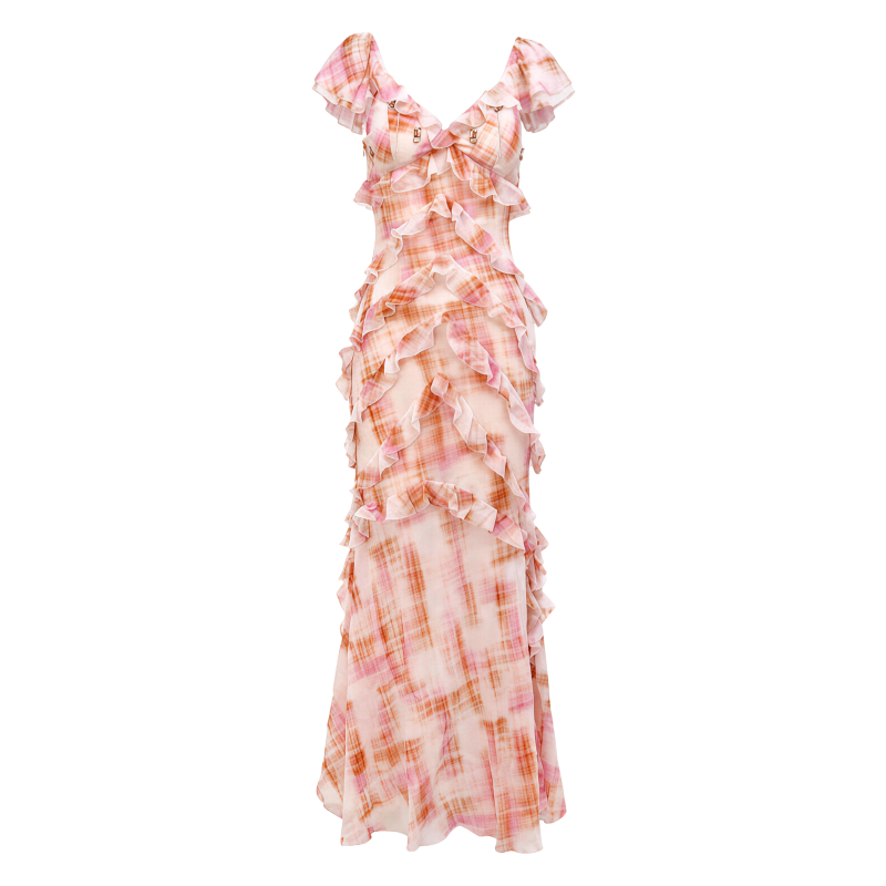 Riviera Silk Print Resort Midi Dress white background