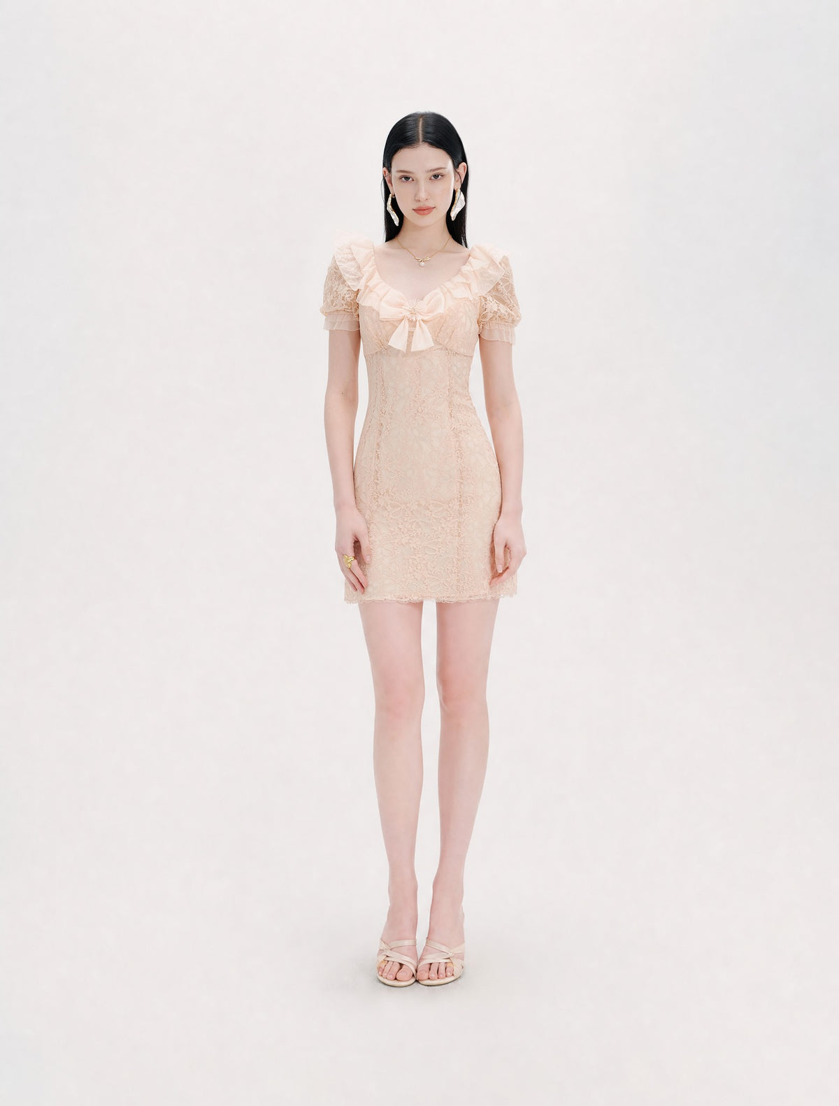 Riviera Powder Pink Lace Bow Square Neck Mini Dress lookbook cover