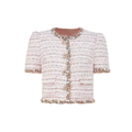 Rue Cambon Rhinestone-Studded Tweed Cropped Jacket white background