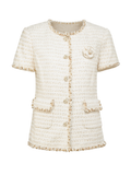 Rue Cambon Striped Beaded Tweed Jacket white background