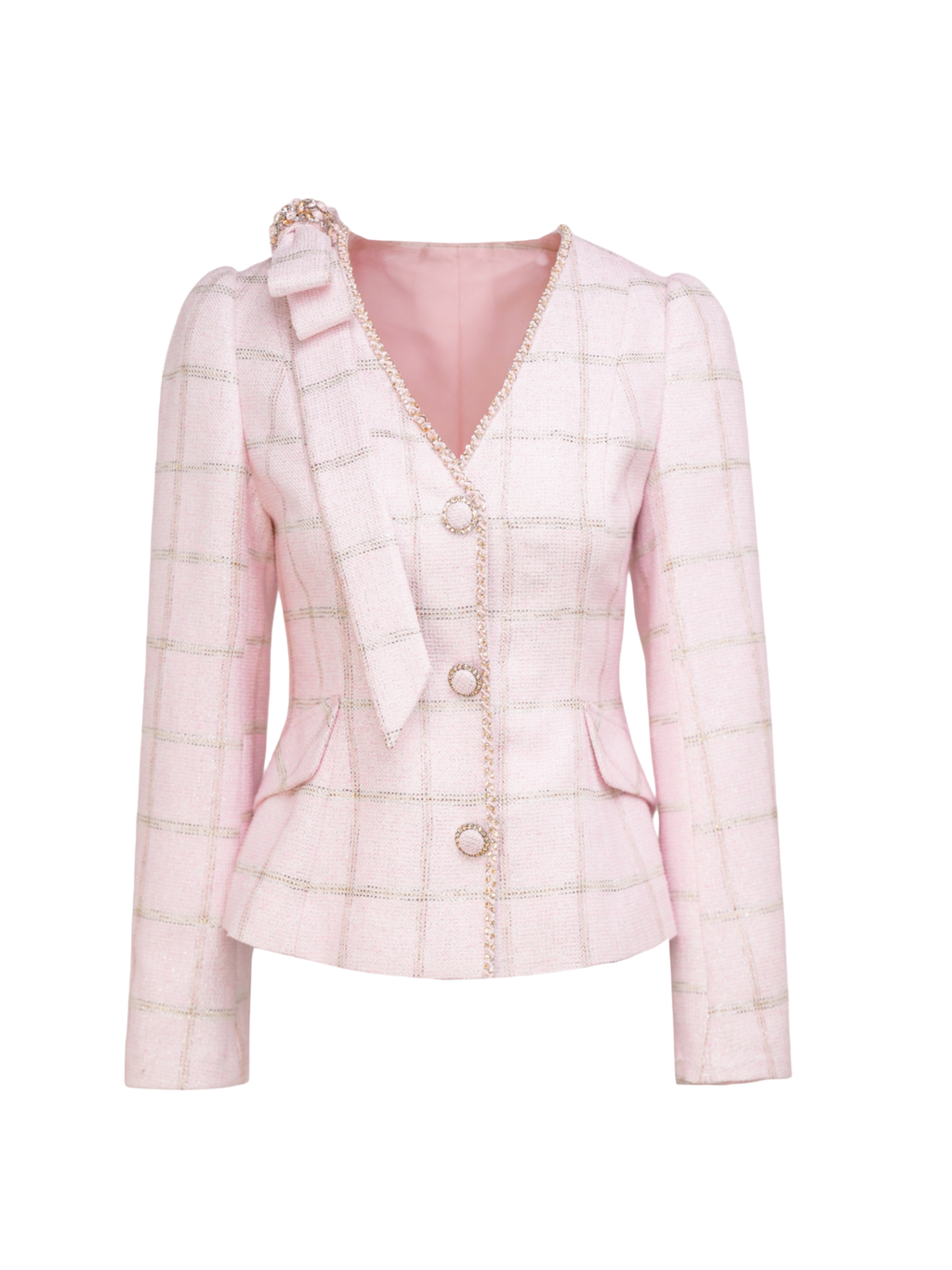 Rue Cambon Tweed Bow Belted Cropped Jacket white background