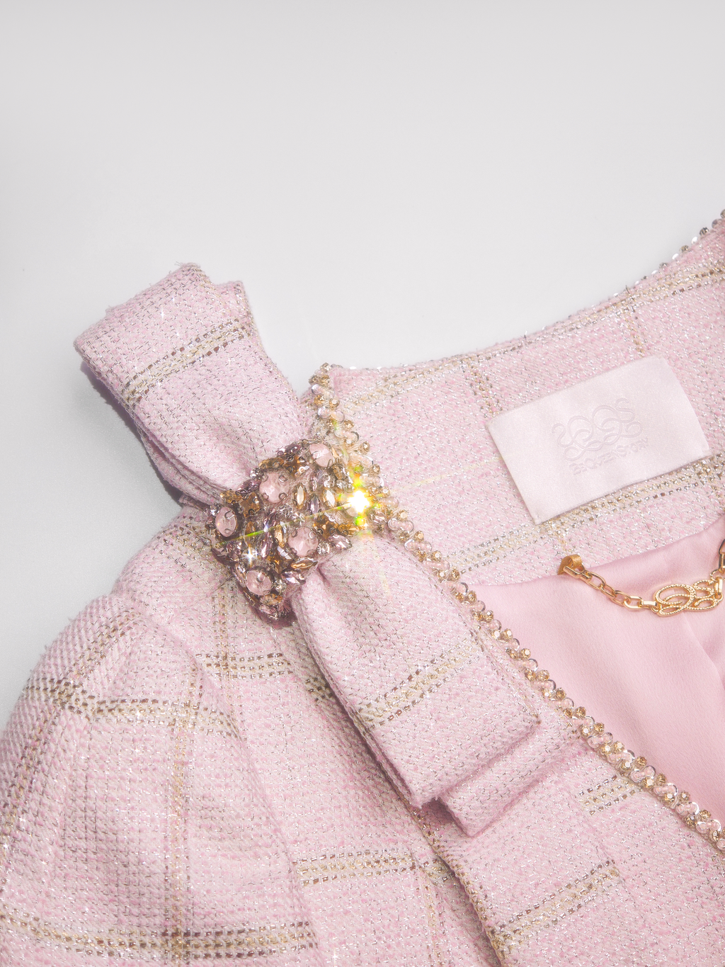 Rue Cambon Tweed Bow Belted Cropped Jacket white background