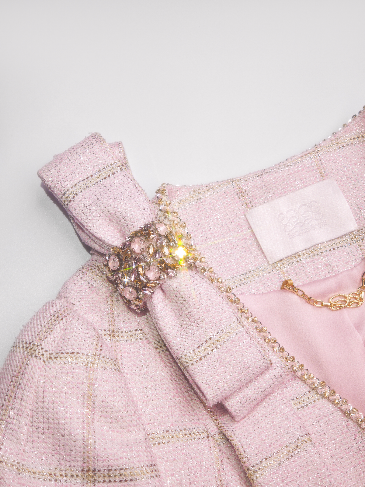 Rue Cambon Tweed Bow Belted Cropped Jacket white background