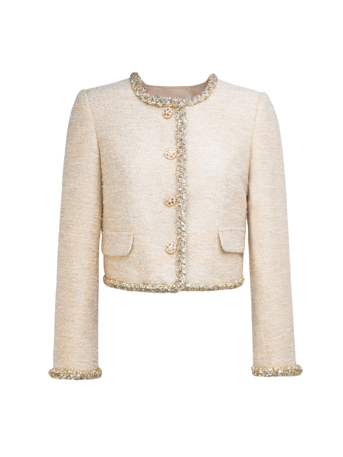 Rue Cambon Sequined Lace Tweed Co-ord Set white background