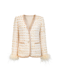 Rue Cambon V-Neck Waisted Tweed Top white background