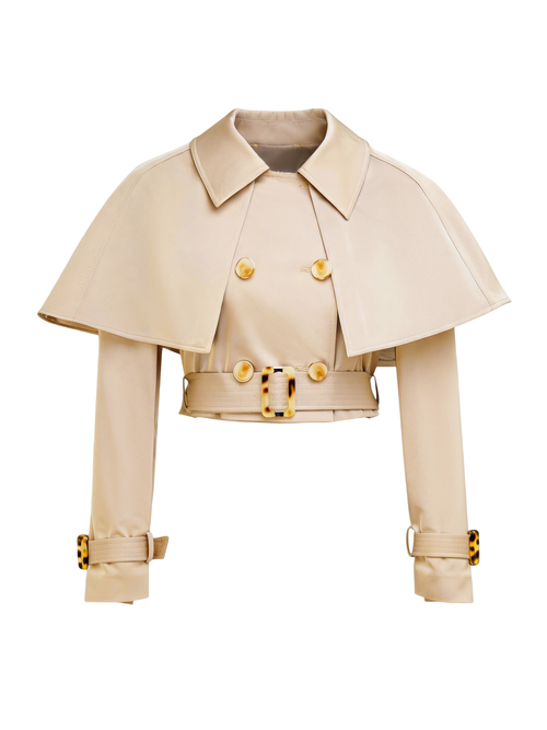 Mayfair Lapel Cape Double-Breasted Belted Short Coat white background