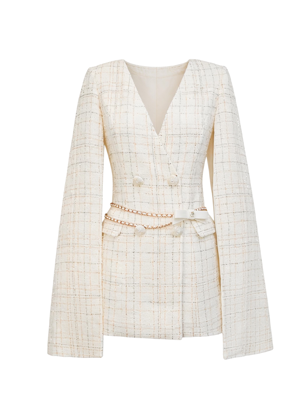 Mayfair Off-White Tweed Relaxed V-Neck Cape Coat white background