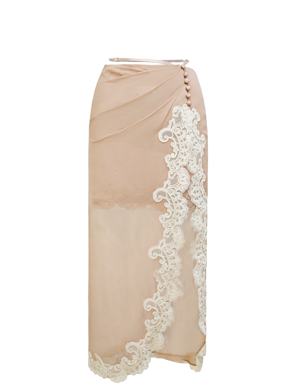 Pearl Wonderland Lace-Trim Slip Midi Skirt white background
