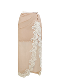 Pearl Wonderland Lace-Trim Slip Midi Skirt white background