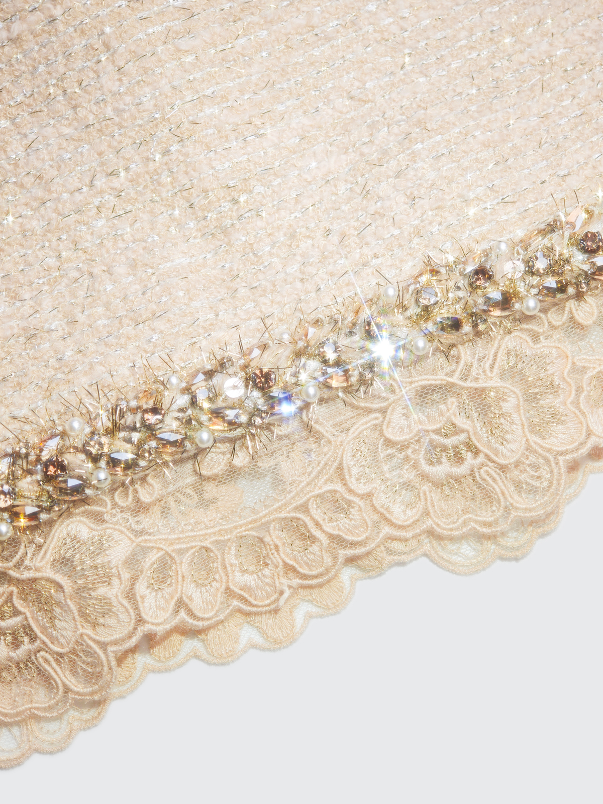Rue Cambon Sequined Lace Tweed Co-ord Set white background