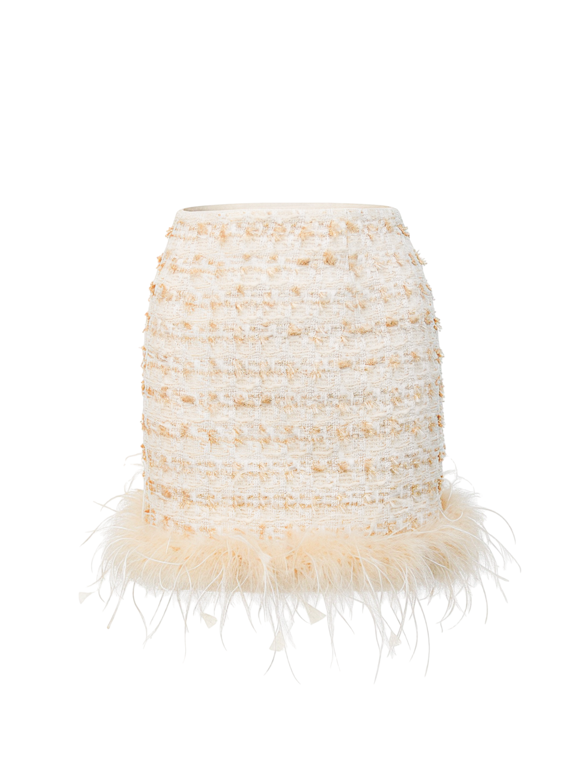 Rue Cambon V-Neck Waisted Tweed Skirt white background