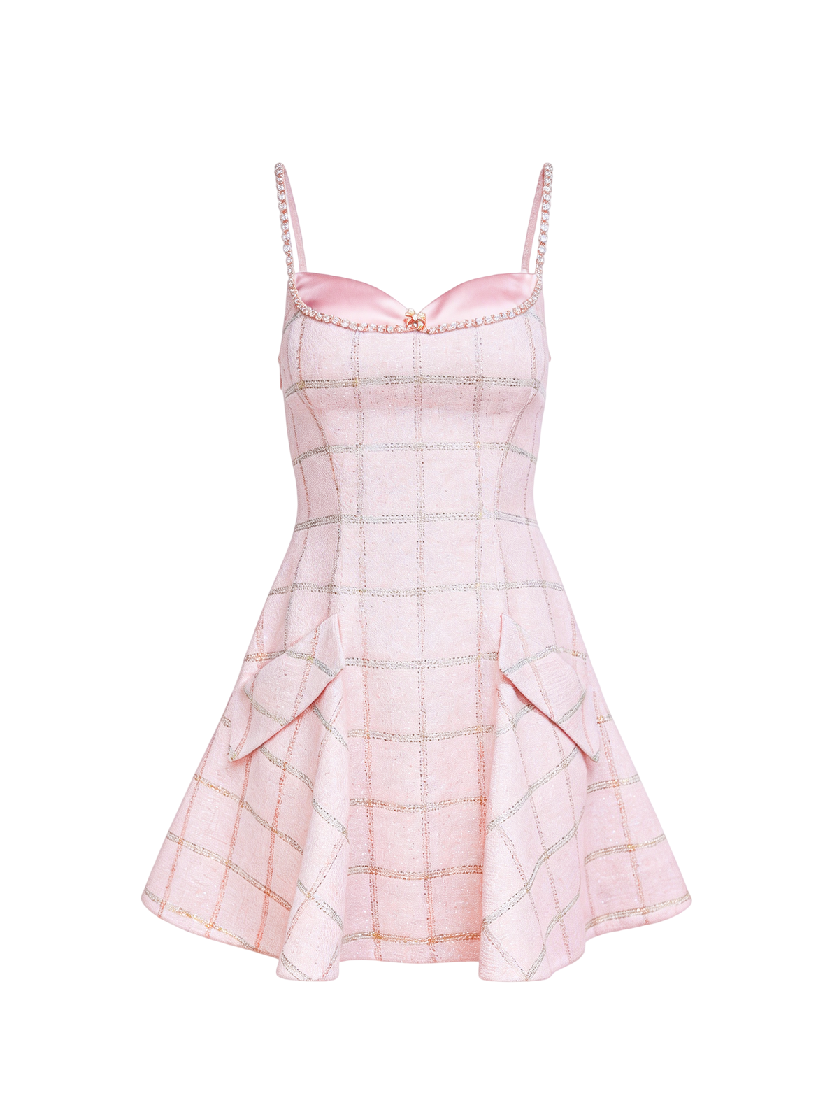 Rue Cambon Pink Tweed Belted Slip Dress white background