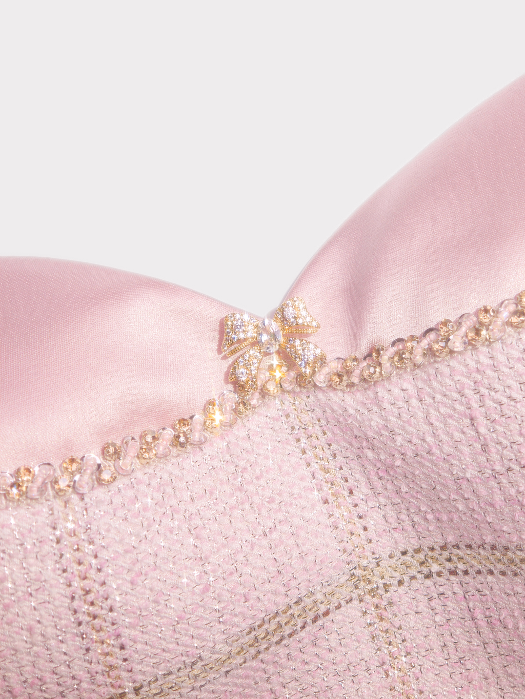 Rue Cambon Pink Tweed Belted Slip Dress white background