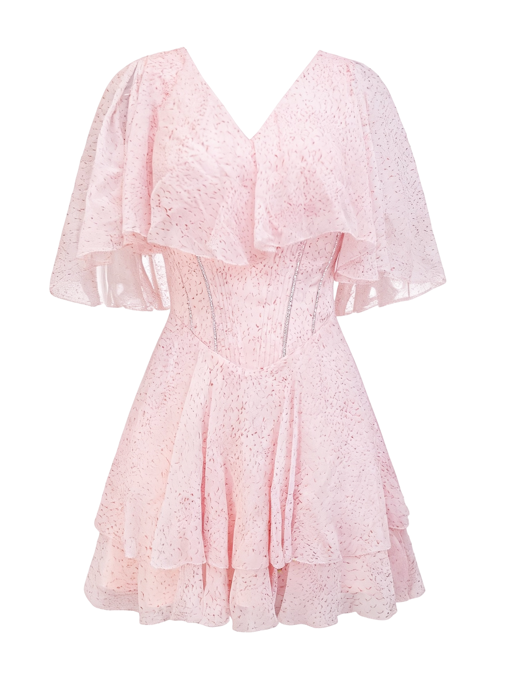 Riviera Silk Cape Sleeve Pink Mini Dress white background