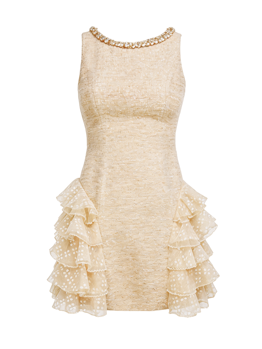 Rue Cambon Beaded Collar Polka Dot Tiered Mini Dress white background