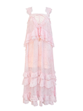 Riviera Silk Slip Maxi Dress with Ruffle Hem white background