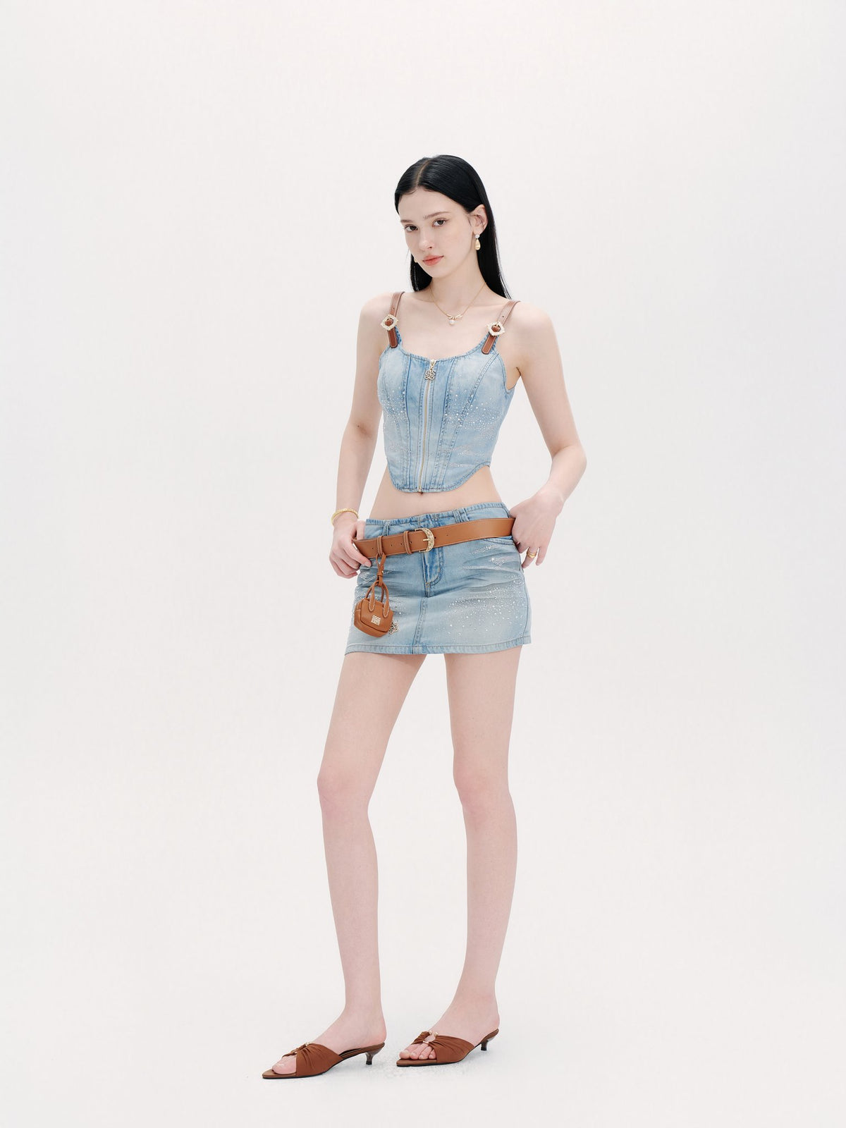 Rue Cambon Blue Vintage Socialite Denim Mini Skirt Blue back view