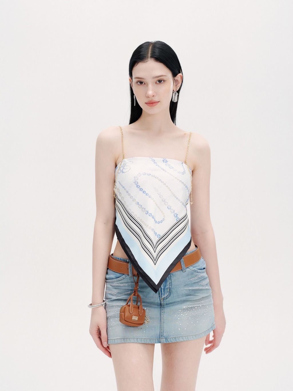 Riviera Diamond-Check Silk Scarf Bustier Top lifestyle