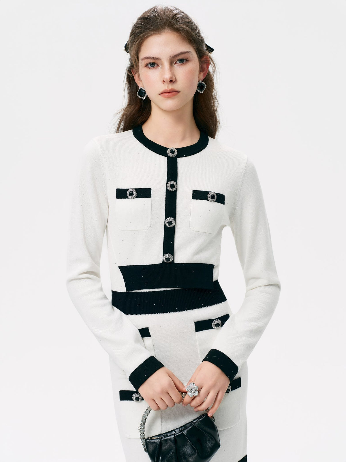 Rue Cambon White Sequin Tweed Knit Mini Dress styling